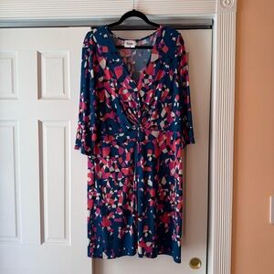 Leota Blue and Pink V-Neck Dress